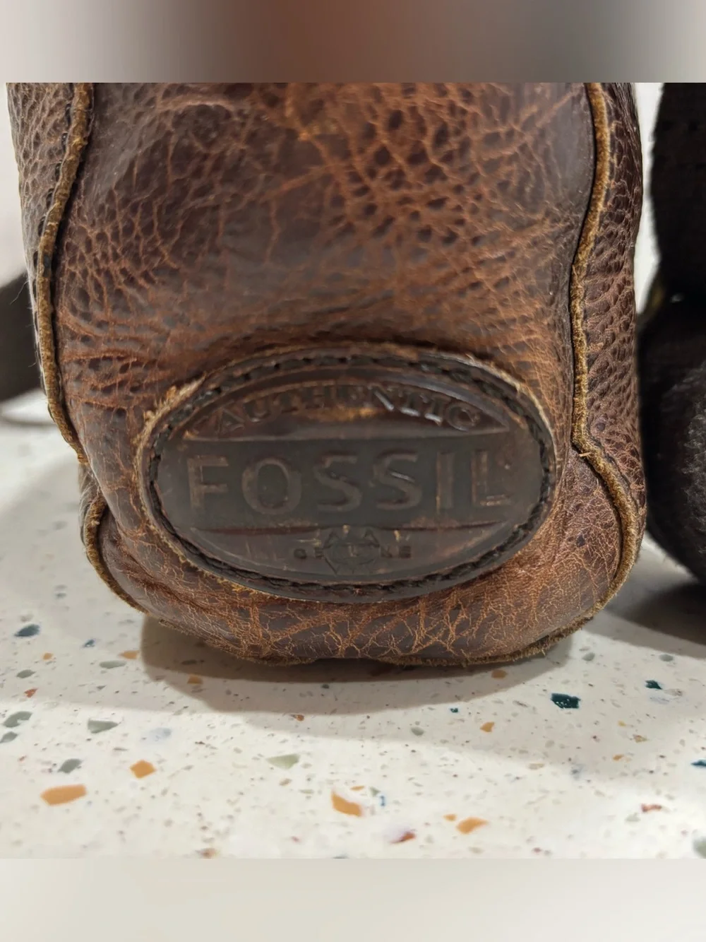 Vintage Fossil Distressed Brown Leather Crossbody Bag